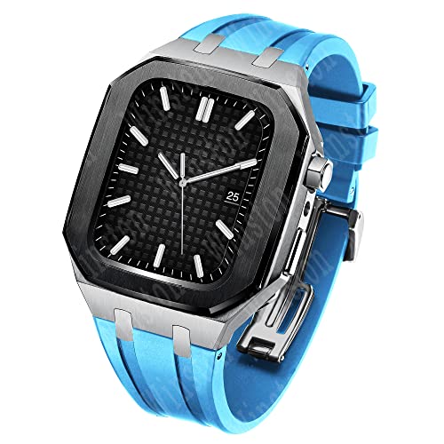 CNHKAU アップルウォッチバンドModキット用の高級ケースモディフィケーションセット 42mm 44mm IWatch Series 3 2 1 用ラバーストラップコレア付きメタルスチールケース