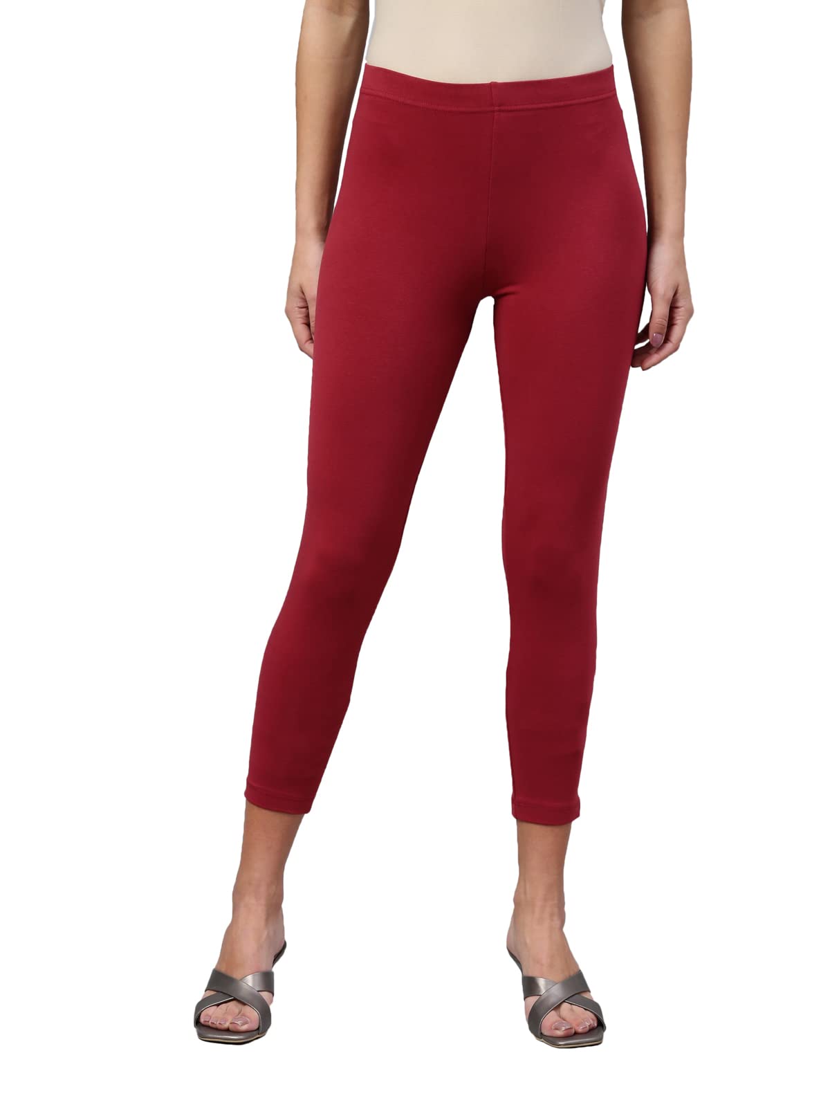 GO COLORSWomen Mid Rise Cropped Length Leggings