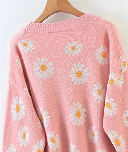 Image of Women's Long Sleeve Cardigan Sweater,Cute Y2K Top Knit Colorful Patterned V Neck Button Outwear S~XL
