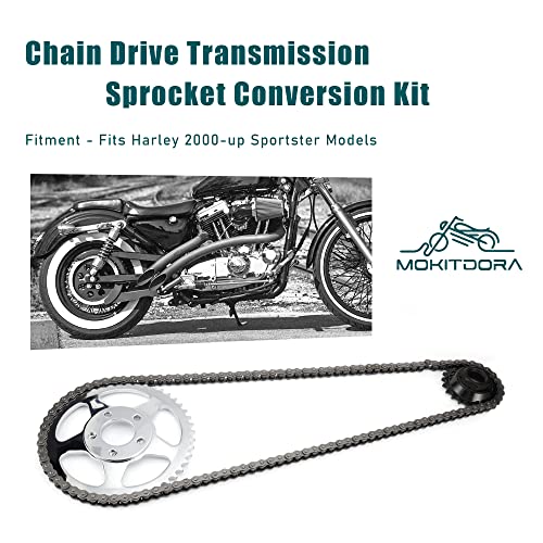 Mokitdora Sportster Belt To Chain Drive Transmission Sprocket Conversion Kit Compatible With Harley 2000-Up Sportster Xl883 1200 Models #TOP1