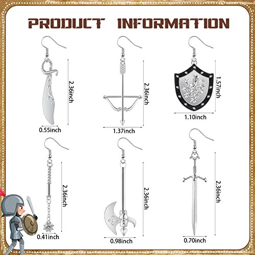 Fabbay 6 Pairs Gothic Earrings Gothic Jewelry Medieval Renaissance Dangle Earrings Sword Earrings Vampire Earrings Gothic Dangle Earrings Skull Axe Gothic Dagger Goth Earrings for Women, 6 Styles2