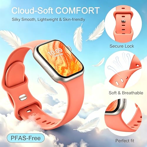 Image of Sport Bands Compatible with Apple Watch Band Women Men 40mm 38mm 41mm 42mm 44mm 45mm 46mm 49mm ,Soft Wristband Waterproof Replacement Strap for iWatch Bands Series 11 10 9 8 7 6 5 4 3 2 1 SE Ultra Coral
