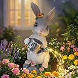 IDEA SHOW Solar Rabbit Garden Statues Outdoor Decor, Resin Rabbit Figurine Decorations with Solar Watering Can Light, Whimsical Bunny Sculpture for Garden Patio, Balcony, Yard, Lawn Ornament