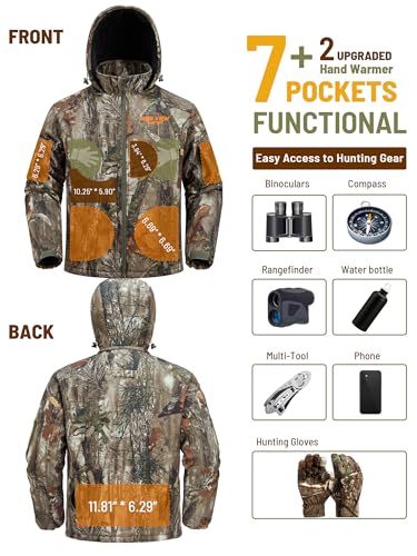 Image of NEW VIEW Insulated Hunting Jacket for Men Cold Weather, Warm Camo Hunting Jackets with Hood, Water Resistant Hunting Clothes