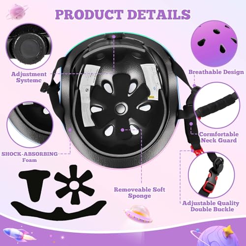 Image of Kids Bike Helmet Set Adjustable for Children, Boys, Girls and Teenagers Aged 3-14 Years Includes Elbow, Knee, Wrist Guards Children's Helmet Protection Set for Bikes SkateboardsRollerskates
