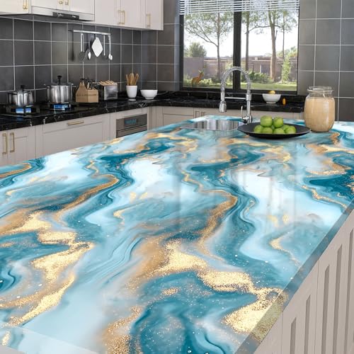 Papel tapiz de mármol azul autoadhesivo y extraíble para pared 2