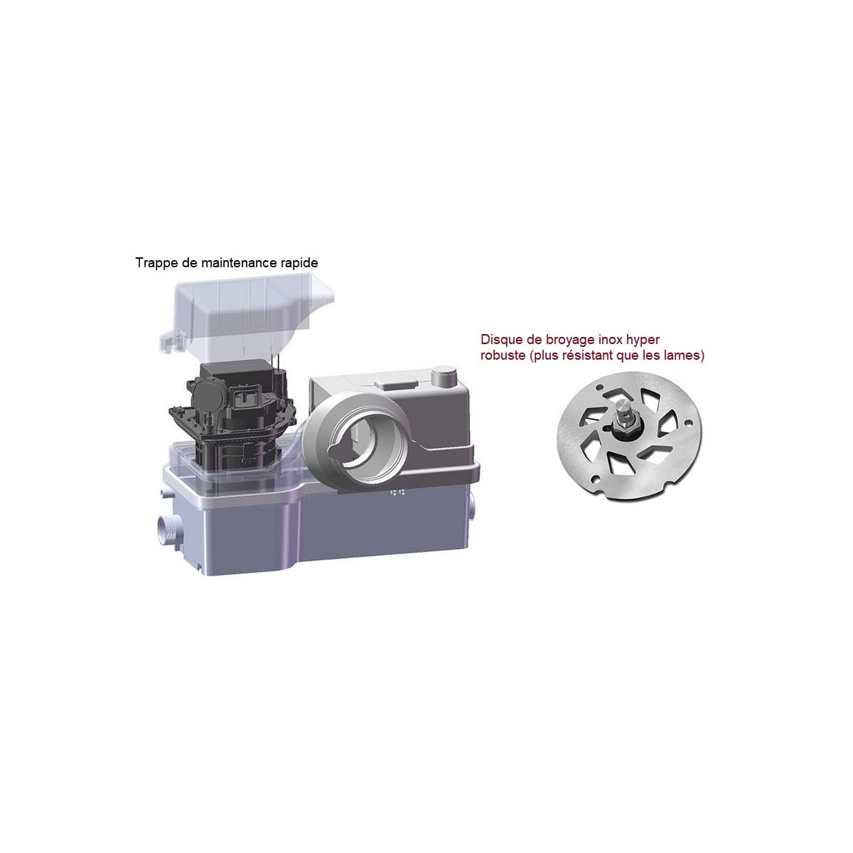 Broyeur WC BSF 800 watt très robuste, utilisation intensive & PRO, Alarme | Marque Française BSF, Broyeur Sanitaire idéal logement locatif ou local PRO, Trappe de maintenance