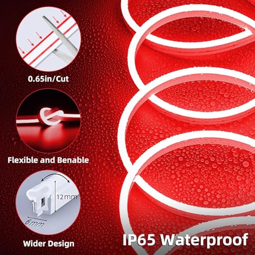 Image of Lamomo LED Strip Lights, 32.8Ft Red Neon Led Rope Lights, 0.65in /Cut DIY Flexible Silicone Waterproof 24V Led Light Strip for Bedroom,Indoor, Living Room, Kitchen（Power Adapter not Included