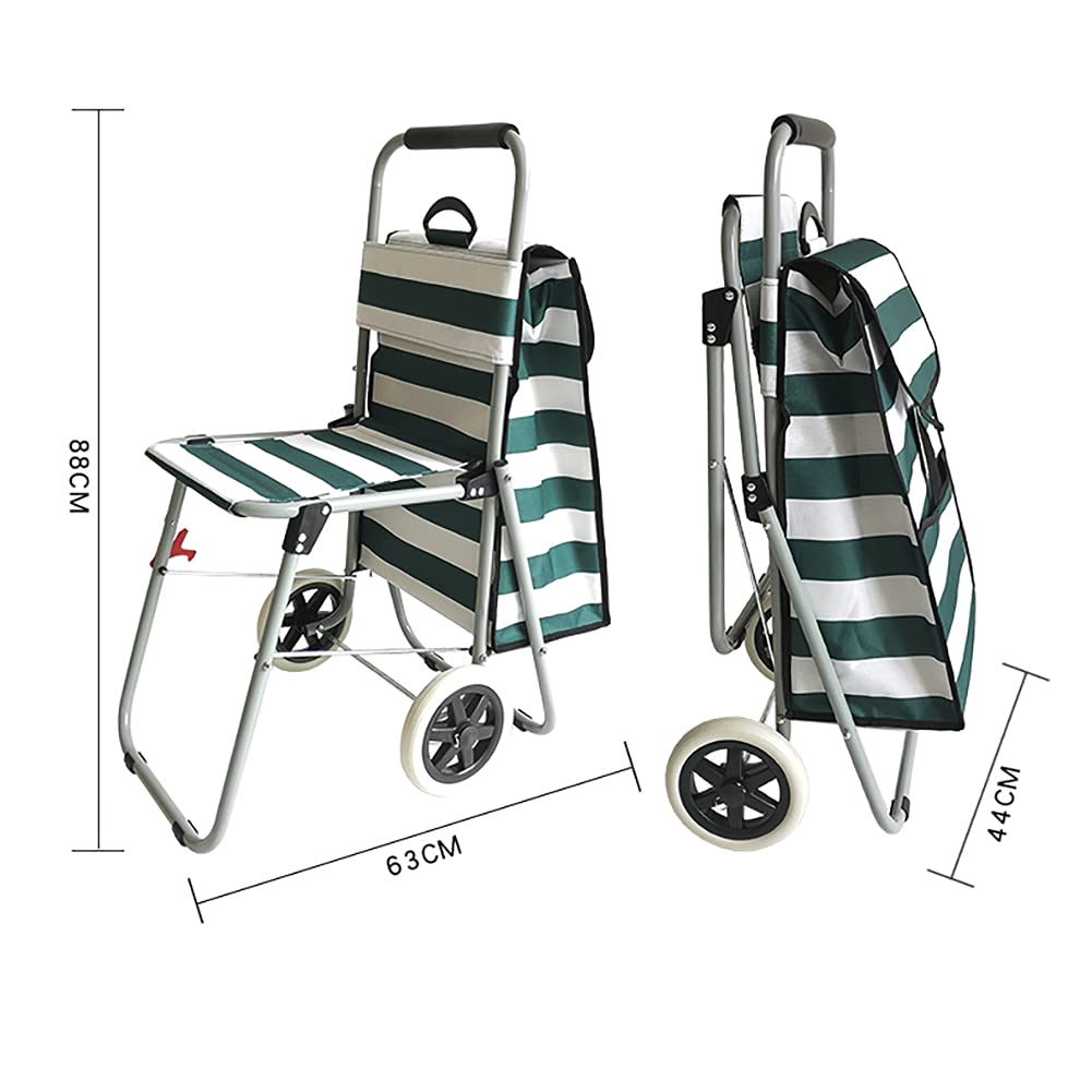 SHOPPING TROLLEY Einkaufswagen mit Sitz Trolley-Tasche Stahlkarren 2 große Räder Einkaufsroller Schwerlast Faltbar Abnehmbar Alten Wasserdicht Einkaufstrolley Reisen Picknick