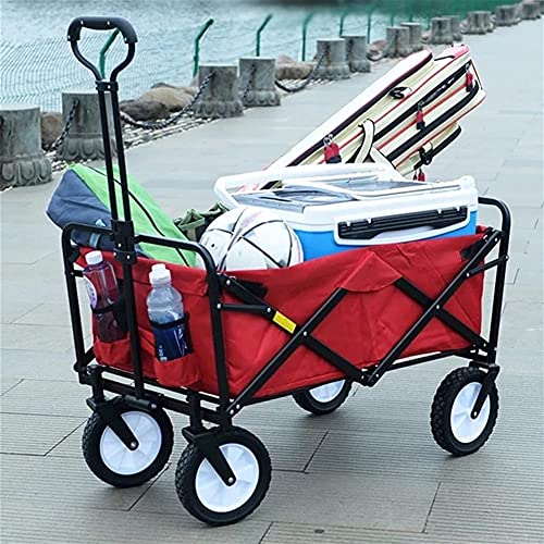 TVSKWMRQ Einkaufswagen Outdoor-Einkaufswagen, zusammenklappbarer Einkaufstrolley, Gepäckwagen auf Rädern zum Einkaufen, Lebensmitteleinkauf, Wäscherei, Einkaufswagen, Einkaufswagen (rot) – Bild 3