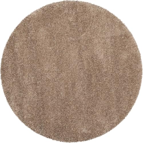Image of Handwoven Plain shag Collection Super Soft Microfiber Silk Touch Rugs with 2 inch Pile Height. Size 10x10 Round, feet Color, Beige