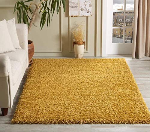 Image of Bargains Hut Modern & Thick Shaggy Rugs Soft Touch Home Living Room Office Area Rug 55mm Pile Non Shed Small-X Large (Yellow/Gold, 160 x 230 cm (5ft 3" x 7ft 7"))