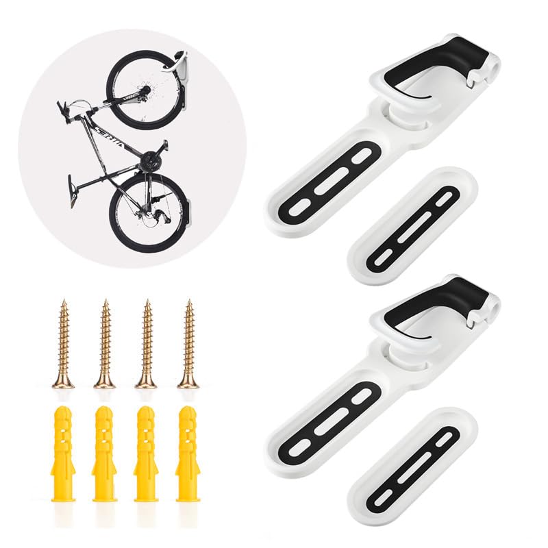 HELEE White Garage Indoor Bike Rack Wall Mount Organizer Hook Bicycle Hanger Storage System Vertical Hanging for Indoor Shed Easily Hang Heavy Duty Space Saving for Road Mountain Hybrid Bike,2PCS