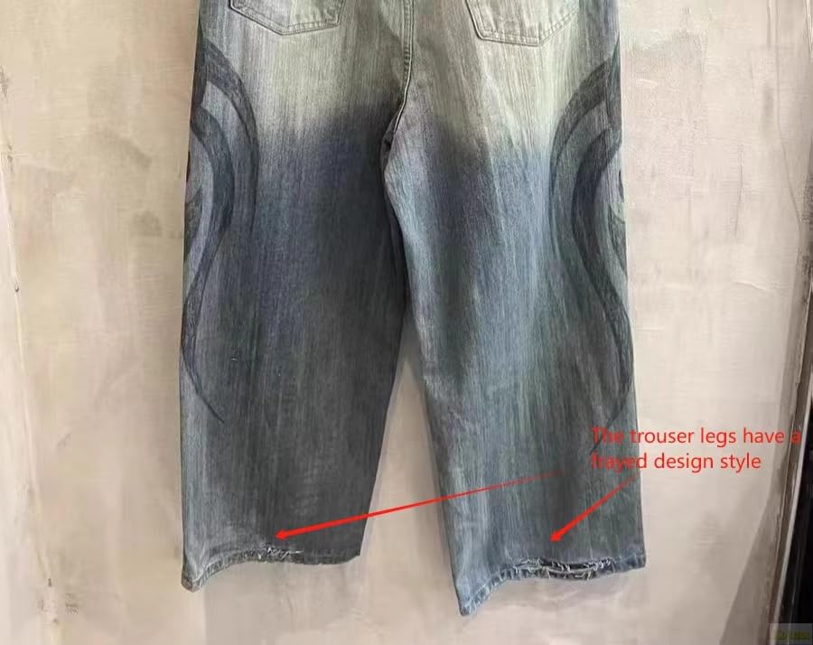 Unisex Y2K Streetwear Baggy Jeans Retro Totem Print Goth Pants High Waisted Wide Leg Harajuku Hip-Hop Style: Gray XX-Large