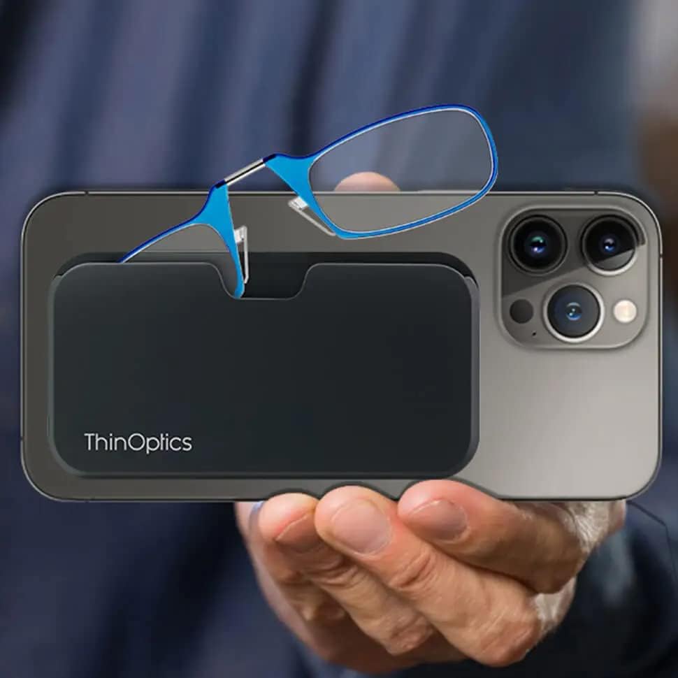 ThinOptics unisex-adult Reading Glasses + Black Universal Pod Case | Blue Frames, 2.00 Strength Readers Blue Frames / Black Case, 44 mm - Image 2