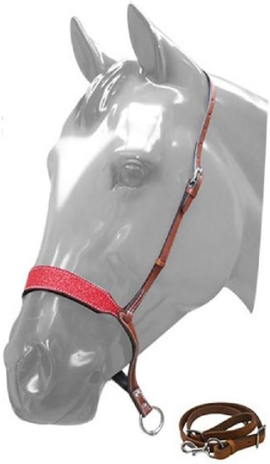 Showman Horse RED Glitter Overlay Leather Barrel Racing Tie Down Noseband