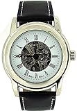  BOXX Herren Armbanduhr mit römischen Ziffern, Aufziehmechanismus und Skeleton Ziffernblatt sowie schwarzem Lederarmband Boxx85