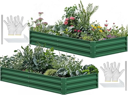 YITAHOME 72x36x12 in 2pcs Galvanized Raised Garden Bed Kit, Large Metal Planter Box with Gloves & Support Rod, Outdoor Flower Bed for Plants Vegetables, Green by YITAHOME - Used condition - US$49.05