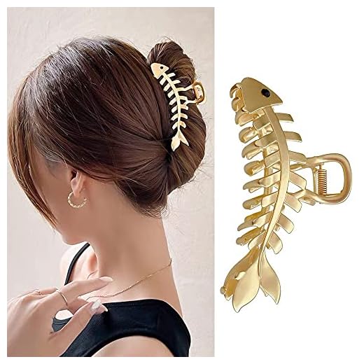 Gold Hair Clips Fish Bone Shape Hair Claw Clip 1PCS Large Metal Hair Jaw Clamps Gold Hairpin Clips Fashion Nonslip Hair Clamps Hair Catch Clip Hair Accessories for Thick hair Thin Hair HairStyling