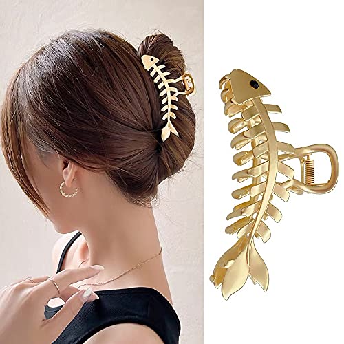 Gold Fish-Bone Metal Claw Clip