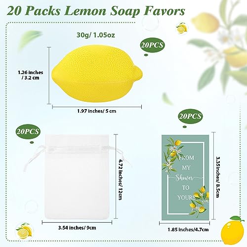 Image of Lounsweer Set of 20 Lemon Shaped Soap Gift Bulk Baby Shower Party Favors for Guests Wedding Italian Lemon Soap Thank You Cards Bag for Guests Return Gift Bridal Birthday Party Decoration