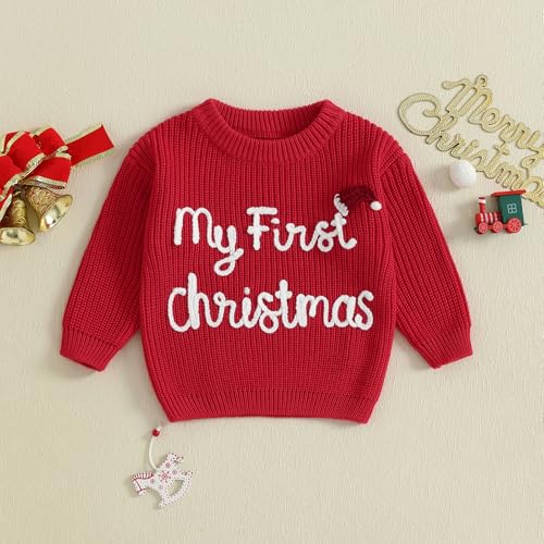 Seyurigaoka Baby Boy Girl Christmas Outfit My First Christmas Chunky Knit Sweater Warm Pullover Newborn Fall Winter Clothes4