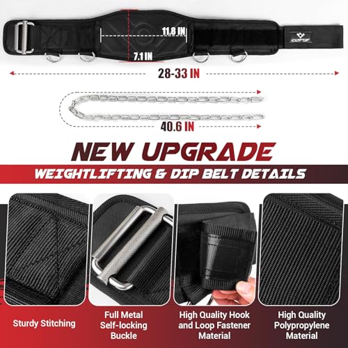 3-in-1 Weighted Pull Up Belt, Weight Lifting Dip Belt with 40.6 IN Chain & Self Locking, Weighted Gym Belt for Pull Up, Squat, Powerlifting & Deadlift, Capacity Up to 350 LBS(Size S)