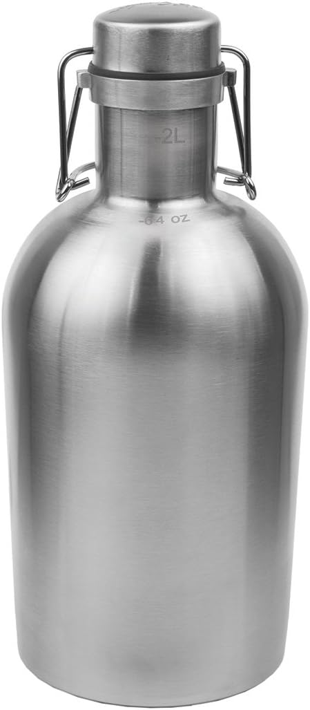 Stainless Steel Beer Growler with Flip Top 64 Oz / 2 Liter