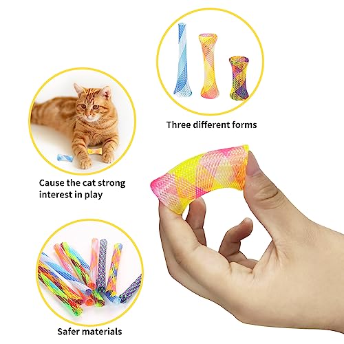 Andiker 10pcs Cat Tube Toy, 5.1inch Nylon Mesh Telescopic Folding Plastic Cat Spring Toy, Stylish Multi-Colored Cat Chew Toy - Image 3