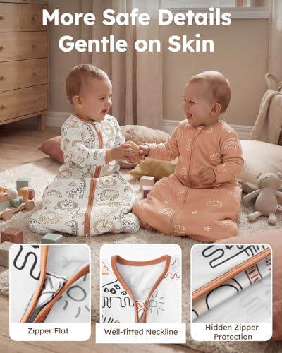 Image of Yoofoss Baby Sleep Sack 3-6 Months 100% Organic Cotton Long Sleeve Wearable Blanket Baby 2-Way Zipper 0.5 Tog Newborn Sleeping Sack, Lightweight