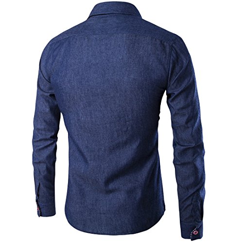 JXGSGOGO Camisa social masculina casual manga longa abotoada azul escuro EUA M, Azul escuro, M