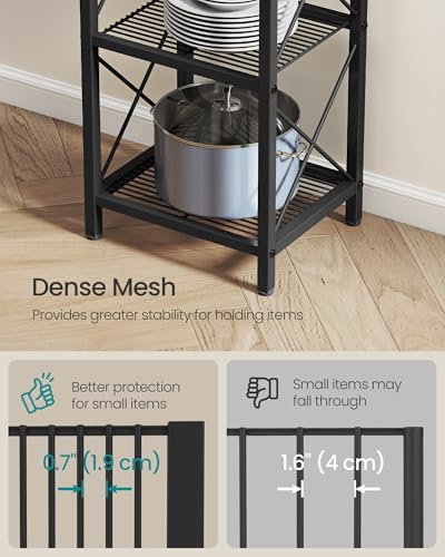Image of SONGMICS 5-Tier Steel Storage Rack, Shelving Unit with X Side Frames | Dense Mesh, 12.6 x 15.7 x 57.3 Inches, Traditional Basic Style, Matte Black, DACEY Collection UBSC145B01