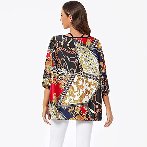 Image of Ckikiou Plus Size Batwing Flowy Semi Sheer Chiffon Blouse Tunic for Women Summer Floral Print Boho Beach Cover ups