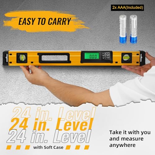 Image of 24 Inch Smart Digital Level, LCD Screen Magnetic Electronic Level Tool with Batteries & Case, IP54 Dust and Waterproof Digital Torpedo Level & Protractor, 24 inch Precision Slope Leveler Measurement Tool