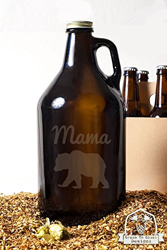 Mama Bear Etched Amber Glass 64 Ounce Beer Growler Glassware Gift