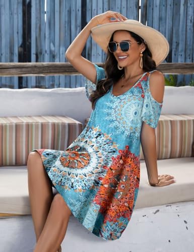 Image of JollieLovin Womens Plus Size Short Sleeve Cold Shoulder V Neck T-Shirt Dress with Pockets
