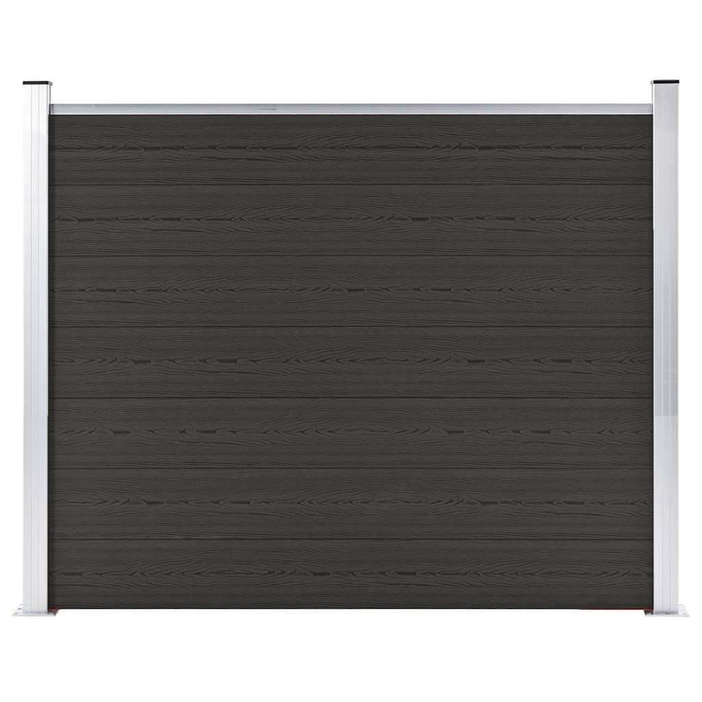 WPC Zaunelement 180x146 cm Schwarz, Gartenzaun aus Holz-Kunststoff-Verbundwerkstoff, beidseitig bedruckt mit Holzmaserung und regulärem Design, Aluminium-Oberprofil für feste