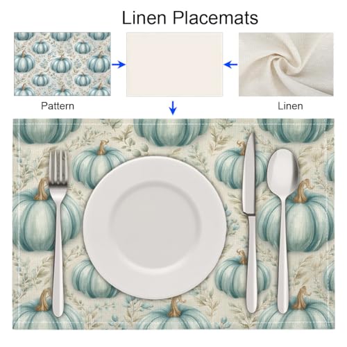 Sets de table lavables automne avec feuilles eucalyptus bleu pour fête