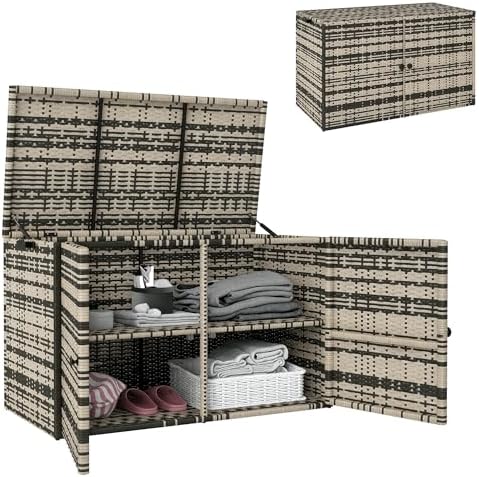 Outsunny Baule da Esterno da 350L a 2 Livelli in Rattan PE, Contenitore da Esterno con Piston...
