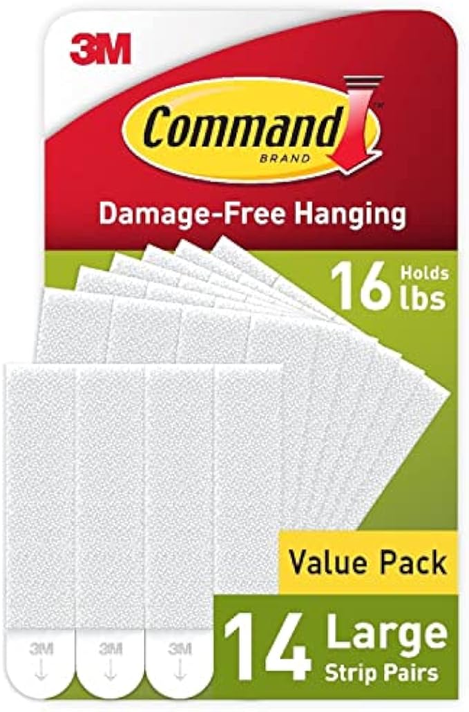 Command Large Picture Hanging Strips, No Damage Hanging Picture Hanger, No Tools Required, For Living Spaces, 14 White Adhesive Strip Pairs (28 Command Strips)
