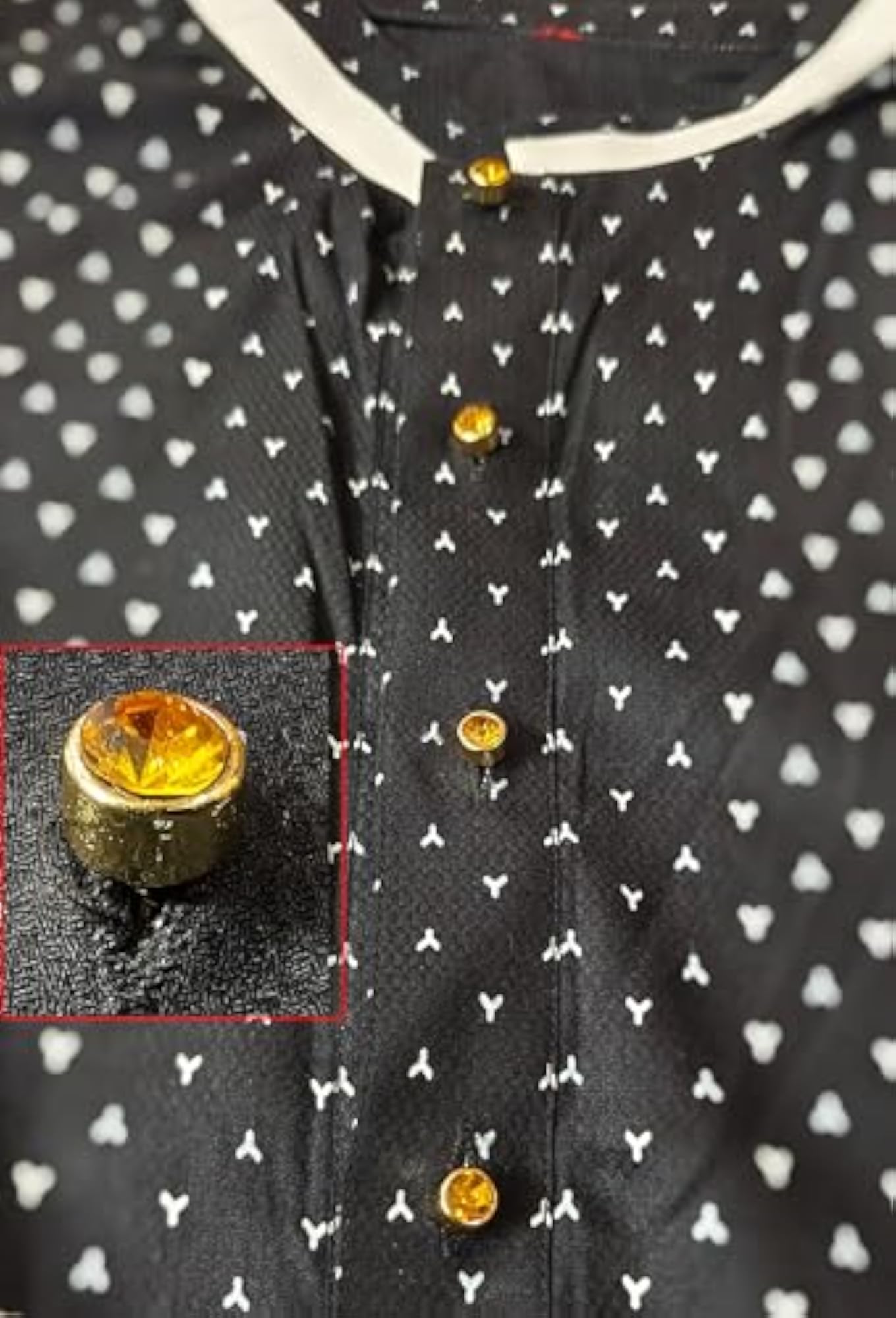 Gold Plated Yellow Topaz Gemstone Kurta Buttons for Men
