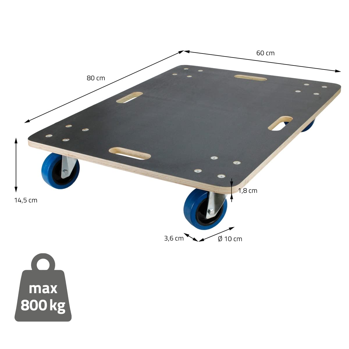 ECD Germany Rodillo Transporte Muebles 60x80cm 800kg Ruedas PP Plataforma