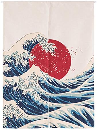 Avigers Japanese Noren Ukiyoe Hokusai Great Wave Kanagawa Doorway Curtain Tapestry Home Decor for Bedroom Living Room Kitchen Cafe, 33.5 X 47.2 Inches