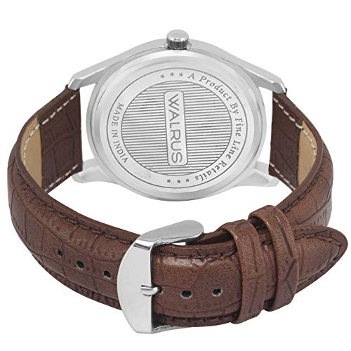 Image of Walrus Men's Analog Watch | Silver Case, Vegan Leather Strap | Classic Roman Numerals | Quartz Movement | Vintage Look | Professional & Casual Use