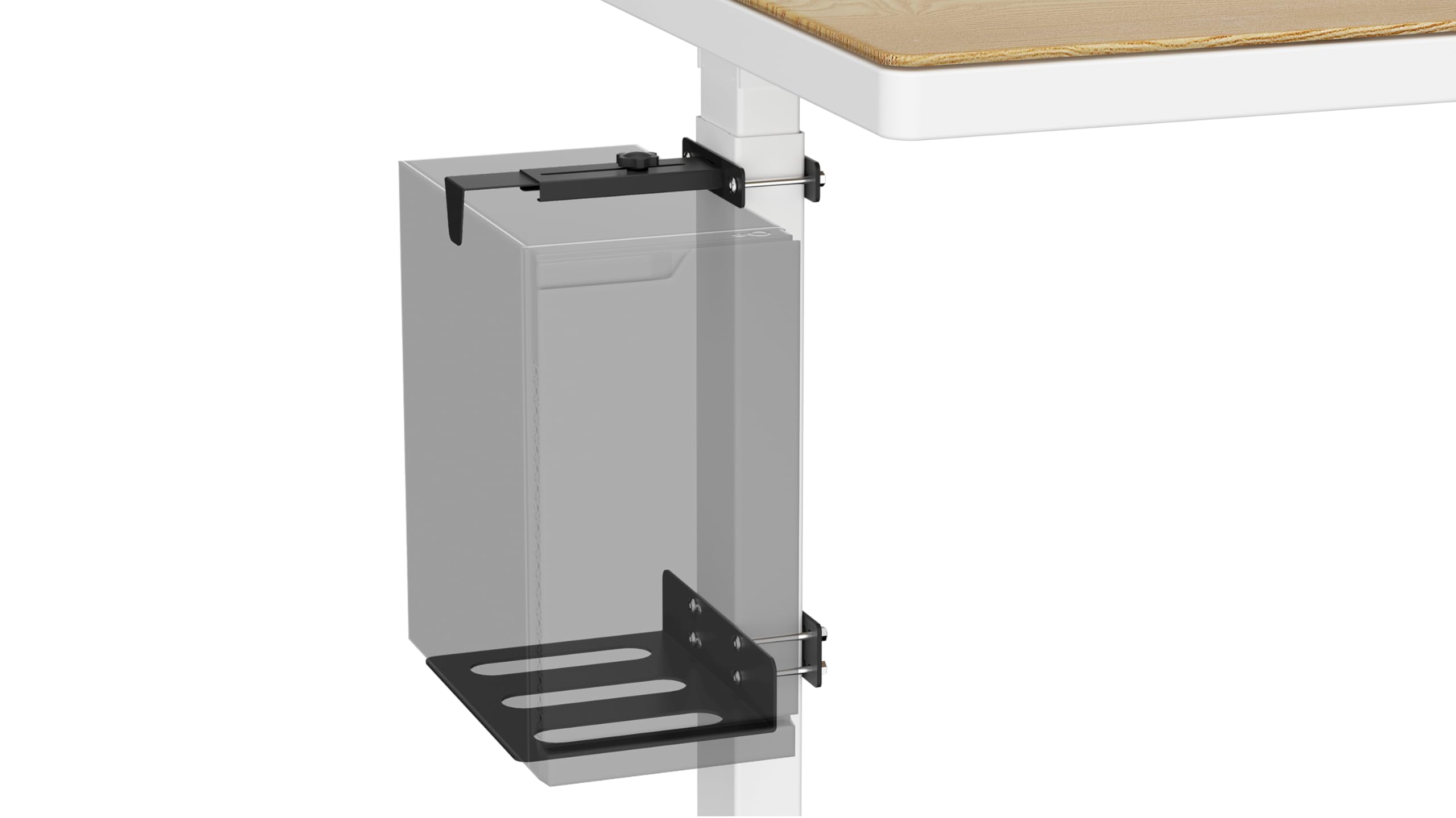 Under Desk PC Mount for Standing Desk, No-Drill Clamp-On CPU Holder, Heavy Duty Adjustable Computer Tower Mount for Most PC Cases up to 26.4cm Wide, Holds up to 20kg, Includes 10 Cable Clips
