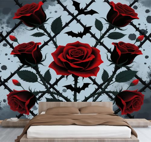 Papier peint 3D roses rouges effet trompe l'œil 3D - 6