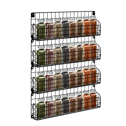 Spice Rack Organizer Wall Mounted, G-TING 4 Tier Stackable Iron Wire Hanging Spice Shelf Storage Seasoning Holder Racks for Kitchen Cabinet Pantry Bathroom Door Household Items, Black