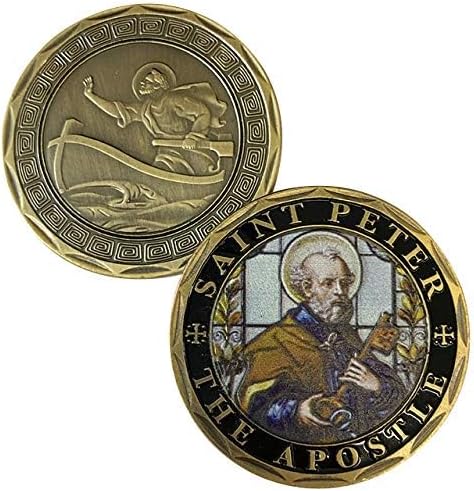 St Peter Coin, Saint Peter the Pope Catholic Challenge Coin, Religious Coin Collectibles, Bronze Iron Plated 38mm x 2mm (St. Peter) Thumbnail