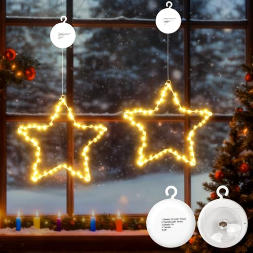 Weihnachtsdeko Außen mit Batterie Und Timer 20 echosari 2 Stück LED Sterne Weihnachtsdeko Fenster mit Timer, 120...