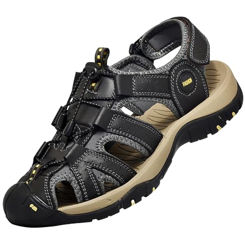 Sandalias de senderismo para hombre, extra anchas, deportivas, puntera cerrada, ahuecadas, antideslizantes, transpirables, para caminar, resistentes al desgaste, zapatos casuales de playa, Black, 42 2